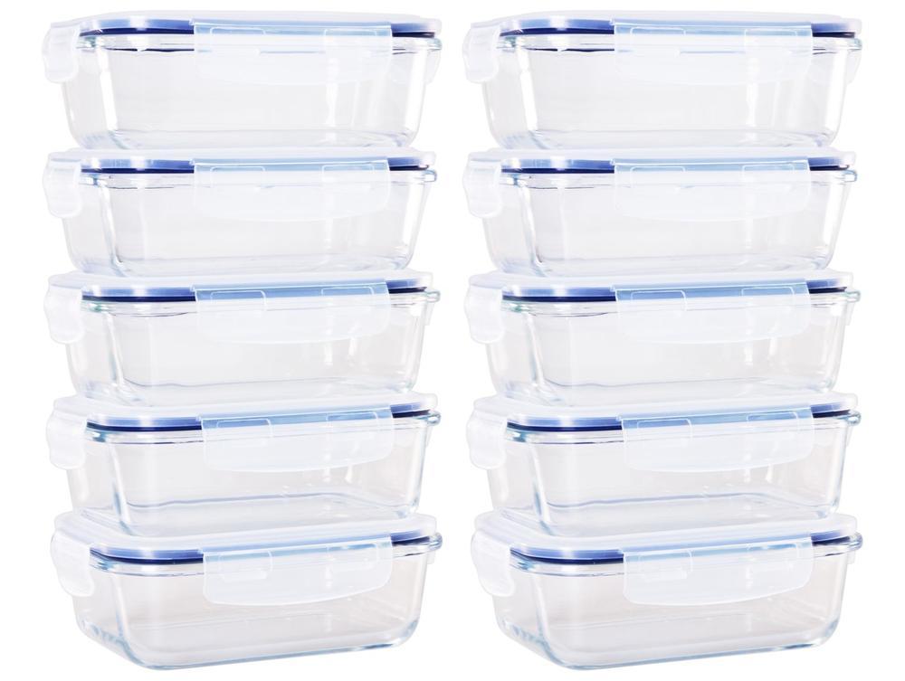 Jogo de Potes de Vidro Brinox com Tampa Retangular Lock & Stock 640ml 10 Peças - 1