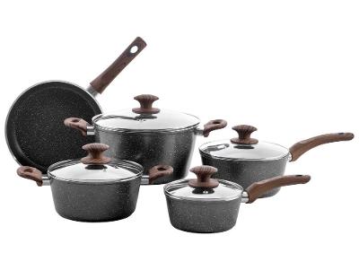 Jogo de Panelas Brinox de Alumínio Stone&Wood Cinza 5 Peças Optima