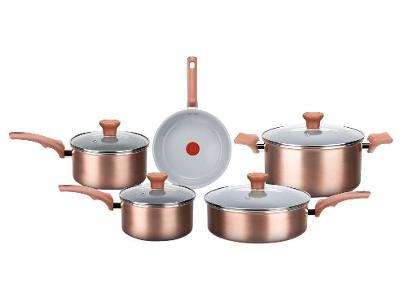 Jogo de Panelas Rochedo Cerâmico de Alumínio Rose Gold 5 Peças Ceramic