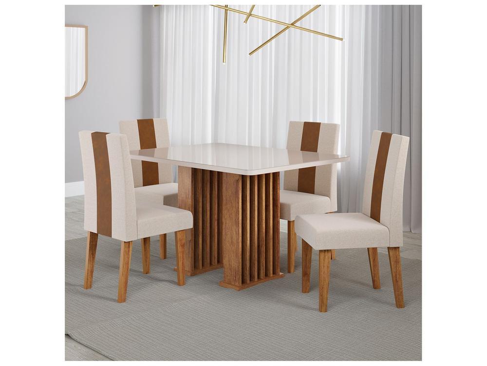 Mesa de Jantar 4 Cadeiras 4 Lugares Retangular Mel Bronze e Off White Viero Móveis Vigo - 1