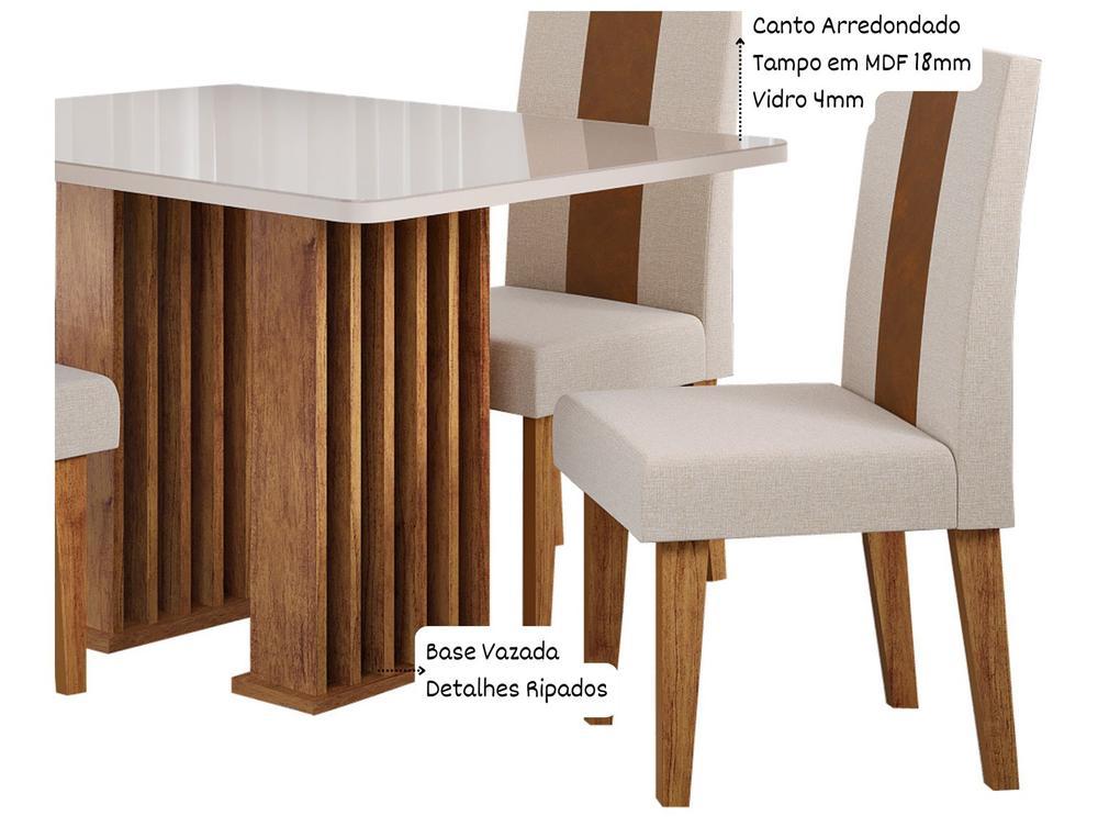 Mesa de Jantar 4 Cadeiras 4 Lugares Retangular Mel Bronze e Off White Viero Móveis Vigo - 2