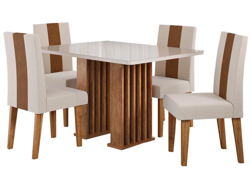 Mesa de Jantar 4 Cadeiras 4 Lugares Retangular Mel Bronze e Off White Viero Móveis Vigo - 6