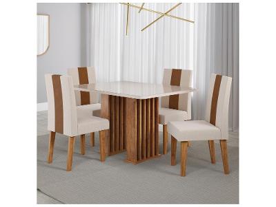Mesa de Jantar 4 Cadeiras 4 Lugares Retangular Mel Bronze e Off White Viero Móveis Vigo