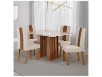 Mesa de Jantar 4 Cadeiras 4 Lugares Retangular Mel Bronze e Off White Viero Móveis Vigo - 1