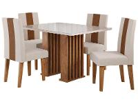 Mesa de Jantar 4 Cadeiras 4 Lugares Retangular Mel Bronze e Off White Viero Móveis Vigo - 6