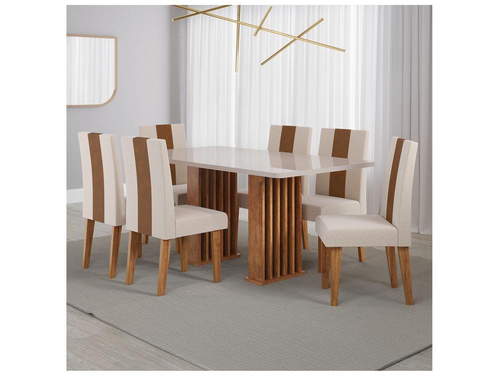 Mesa de Jantar 6 Cadeiras 6 Lugares Retangular Mel Bronze e Off White Viero Móveis Vigo - 1