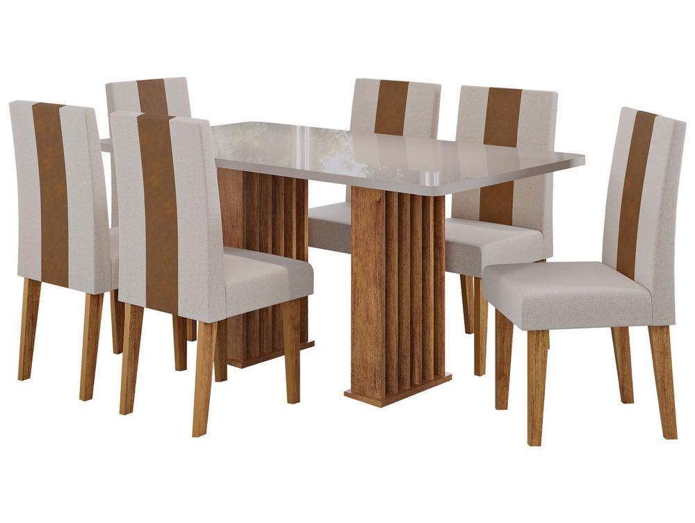 Mesa de Jantar 6 Cadeiras 6 Lugares Retangular Mel Bronze e Off White Viero Móveis Vigo - 6