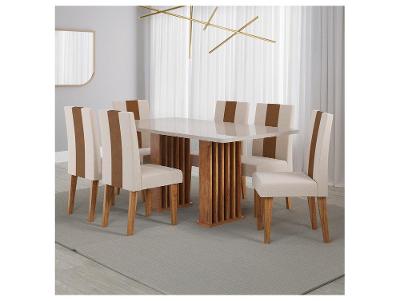 Mesa de Jantar 6 Cadeiras 6 Lugares Retangular Mel Bronze e Off White Viero Móveis Vigo