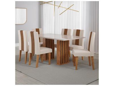 Mesa de Jantar 6 Cadeiras 6 Lugares Retangular Mel Bronze e Off White Viero Móveis Vigo
