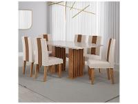 Mesa de Jantar 6 Cadeiras 6 Lugares Retangular Mel Bronze e Off White Viero Móveis Vigo - 1