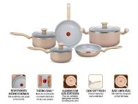 Jogo de Panelas Rochedo de Alumínio Vanilla Fundo Triplo 5 Peças Ceramic Light Sand