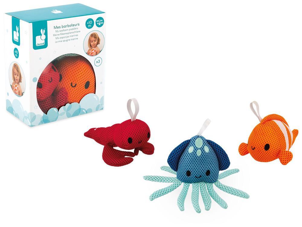 Esponja de Banho Janod Animais Marinhos Azul Laranja e Vermelho 3 Unidades - 1