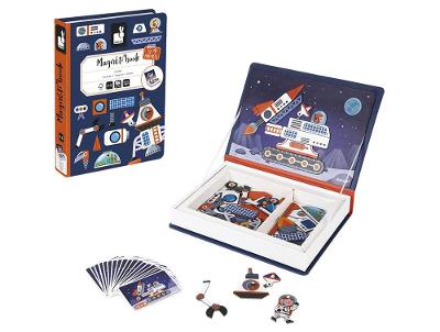 Livro Infantil Magnético Viagem ao Cosmos Janod 18 Cartões 52 Peças Magnéticas