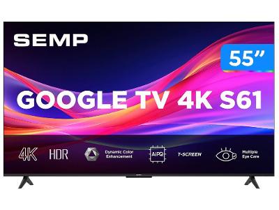 Smart TV 55" Semp 4K UHD LED S61 Google TV AiPQ Pro Google Assistente 3 HDMI