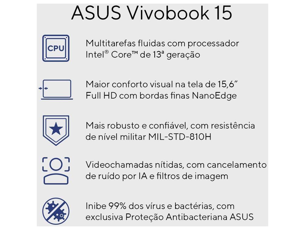 Notebook ASUS Vivobook 15 Intel Core i5 1334U 8GB RAM 512GB SSD 15,6" Full HD Windows 11 X1504VA-NJ3957W - 3