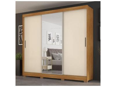 Guarda-roupa Casal com Espelho 6 Gavetas 3 Portas de Correr Demobile