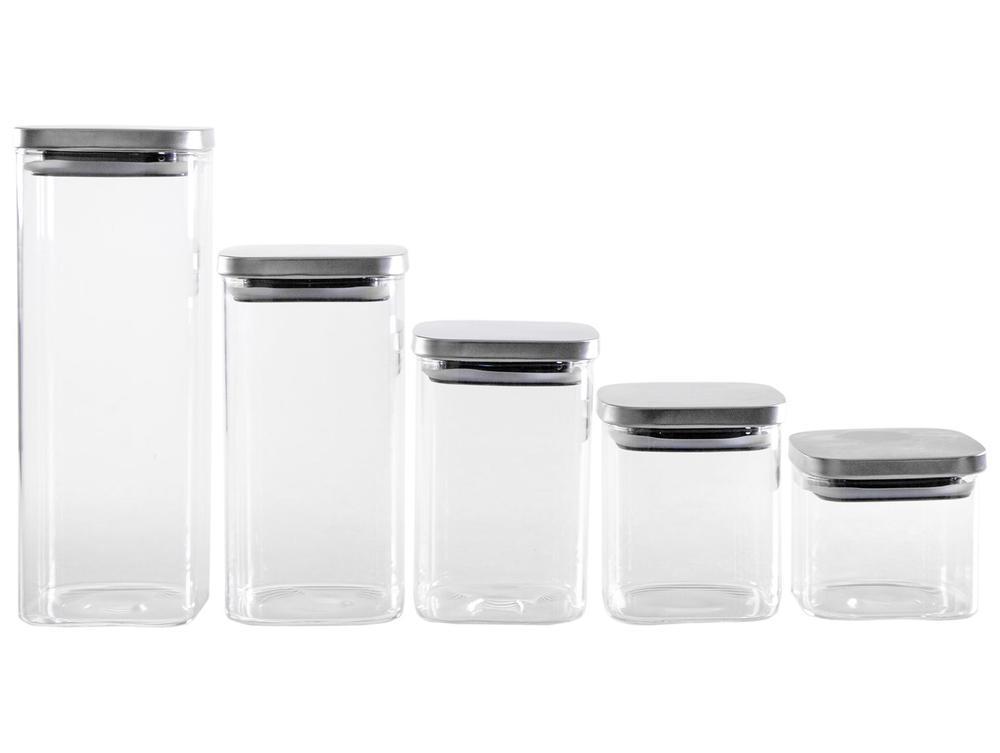Jogo de Porta-Mantimentos de Vidro Quadrado Brinox Lock & Stock 5 Peças - 1