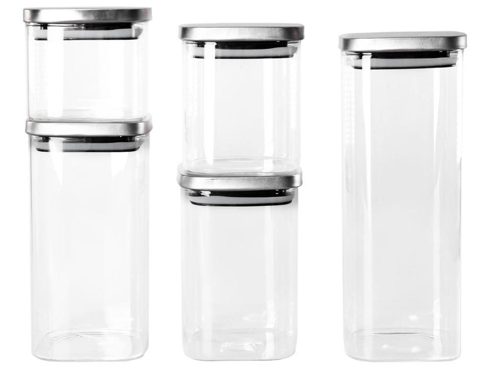 Jogo de Porta-Mantimentos de Vidro Quadrado Brinox Lock & Stock 5 Peças - 2