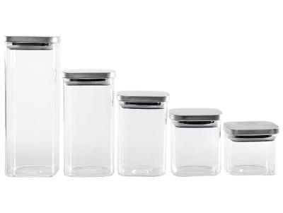 Jogo de Porta-Mantimentos de Vidro Quadrado Brinox Lock & Stock 5 Peças