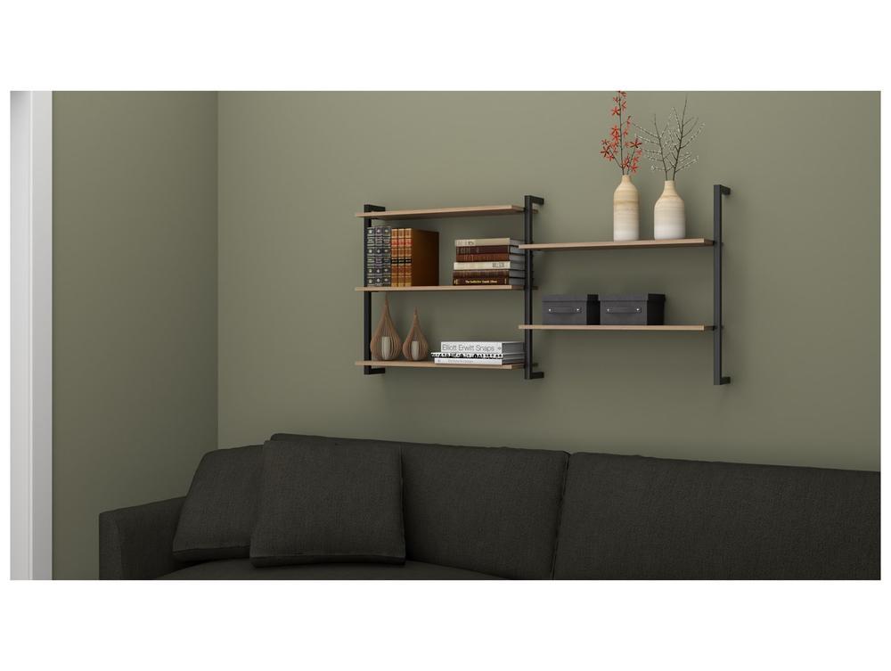 Prateleira Suspensa MDP Amadeirado e Preto D7 Home D-7003 60x50cm - 2