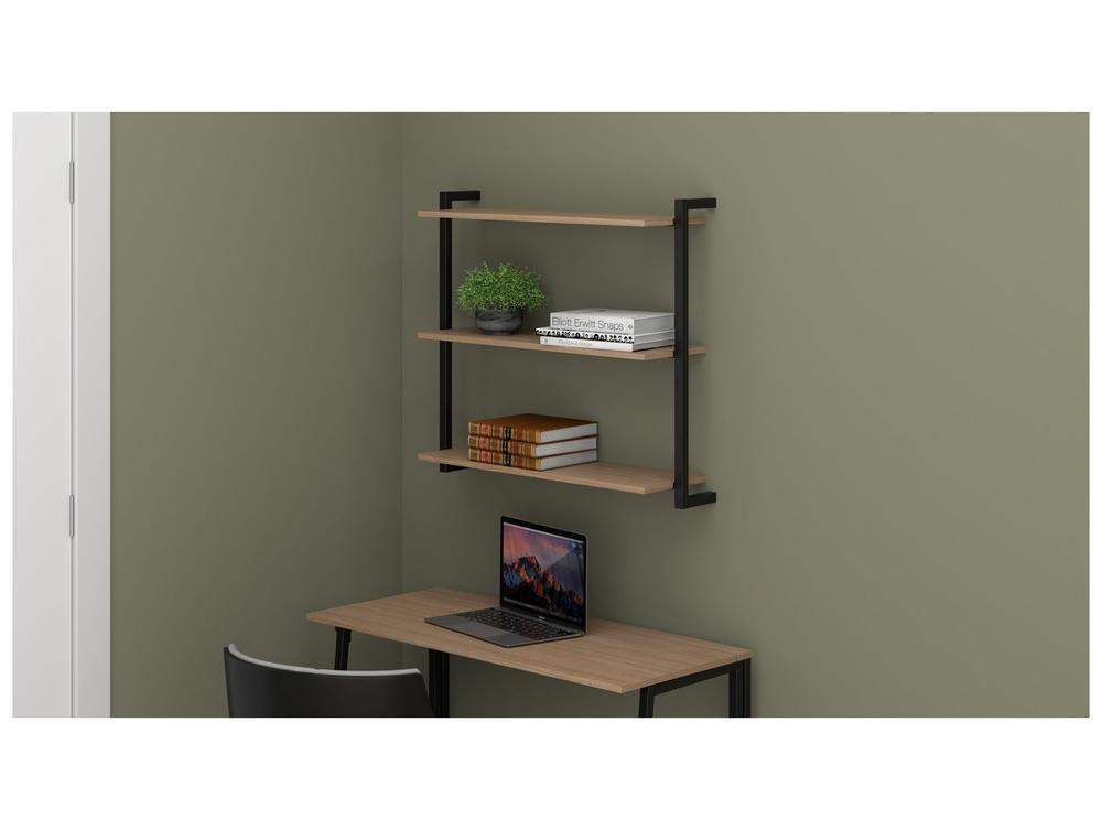 Prateleira Suspensa MDP Amadeirado e Preto D7 Home D-7002 80x55cm - 2