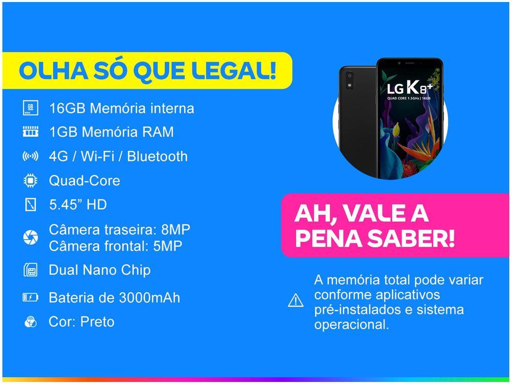 Smartphone LG K8 Plus 16GB Preto 4G Quad-Core  - 1GB RAM 5,45” Câm. 8MP + Câm. Selfie 5MP - 2