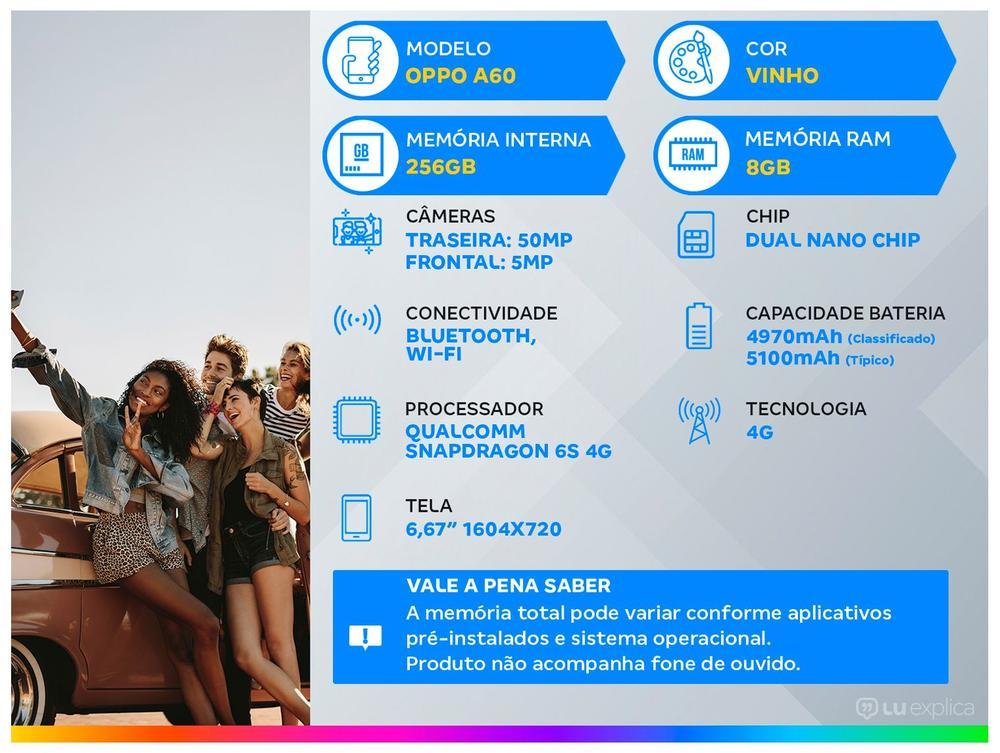 Smartphone OPPO A60 256GB 8GB RAM Vinho 4G 6,67" 50MP + Selfie 5MP - 2