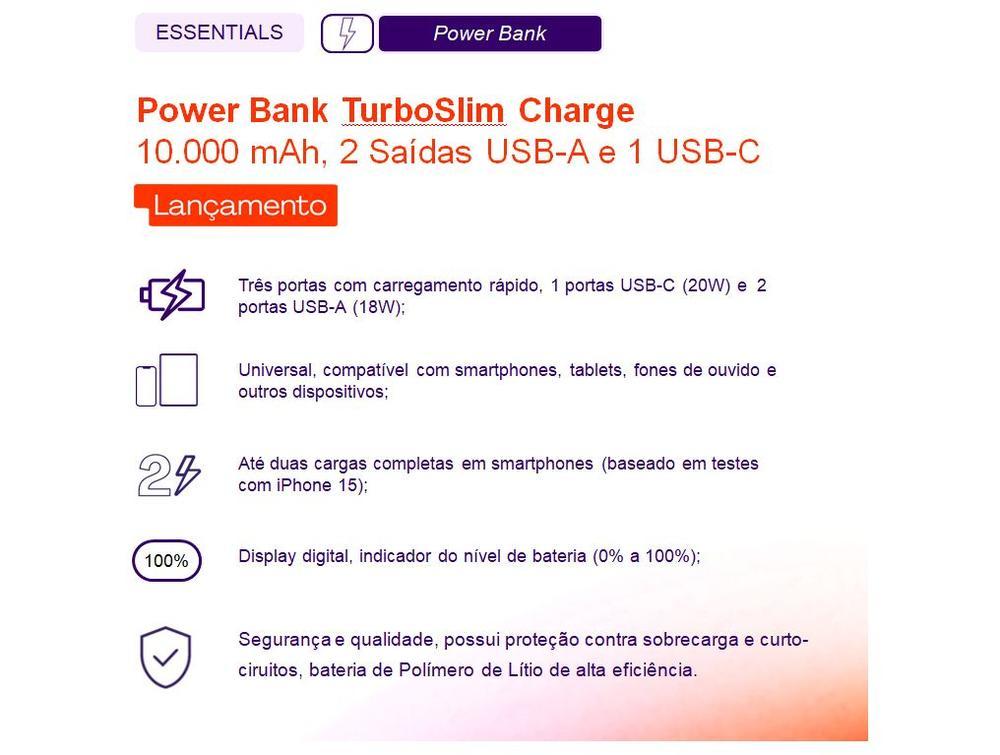 Carregador Portátil/Power Bank 10.000mAh Geonav Energia Turbo Slim Charge - 2