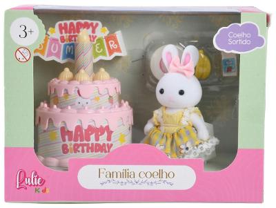 Mini Figura Família Coelho Bolo de Aniversário 