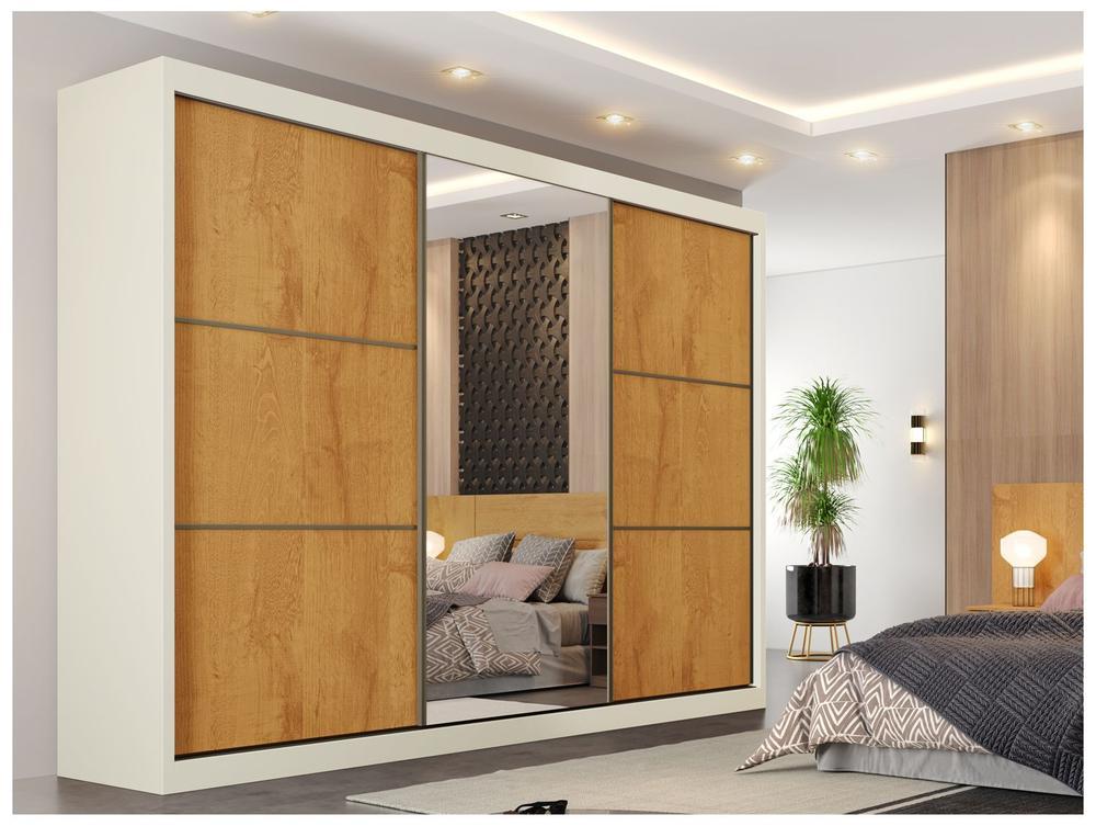 Guarda-roupa Casal com Espelho 6 Gavetas 3 Portas de Correr Móveis Europa Bragança - 1