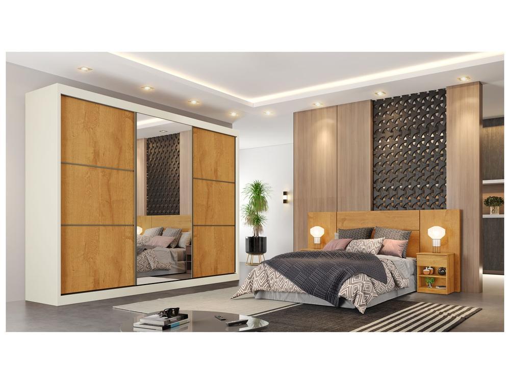 Guarda-roupa Casal com Espelho 6 Gavetas 3 Portas de Correr Móveis Europa Bragança - 3