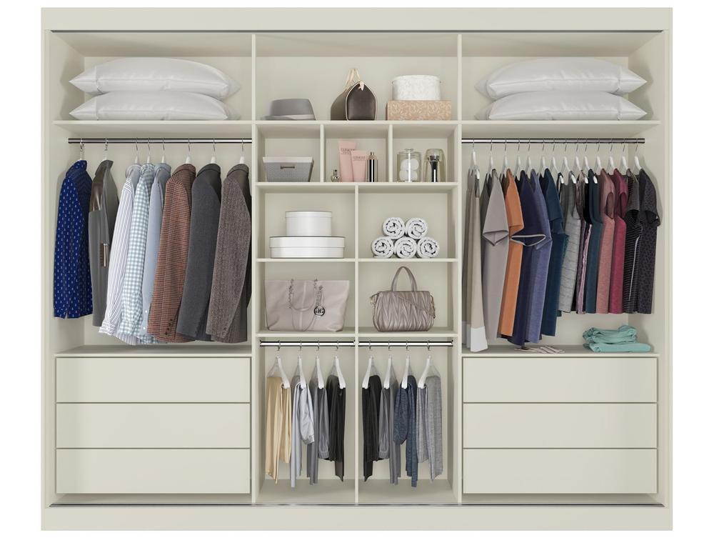 Guarda-roupa Casal com Espelho 6 Gavetas 3 Portas de Correr Móveis Europa Bragança - 4