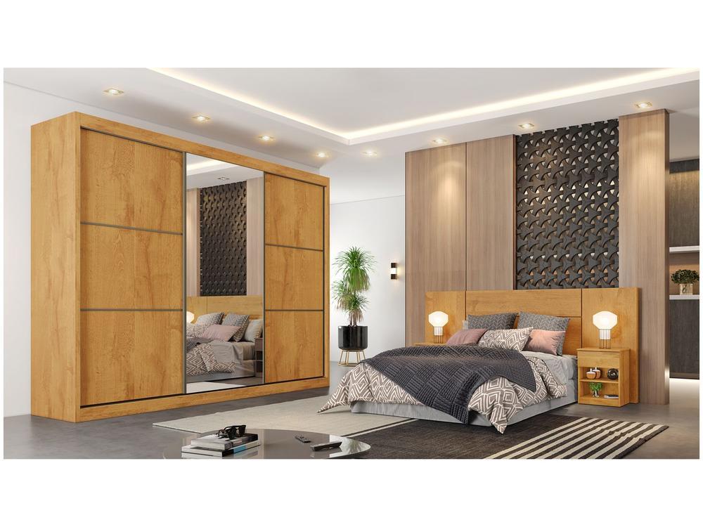 Guarda-roupa Casal com Espelho 6 Gavetas 3 Portas de Correr Móveis Europa Bragança - 3