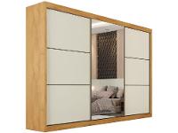 Guarda-roupa Casal com Espelho 6 Gavetas 3 Portas de Correr Móveis Europa Bragança