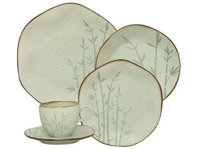 Aparelho de Jantar e Chá 20 Peças Oxford de Porcelana Verde Ryo Bambu