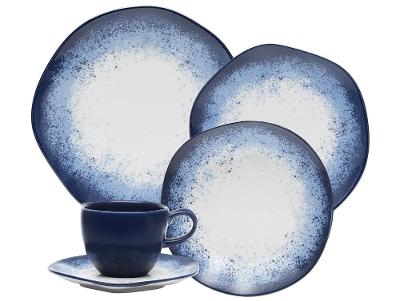 Aparelho de Jantar e Chá 20 Peças Oxford de Porcelana Azul Ryo Galápagos