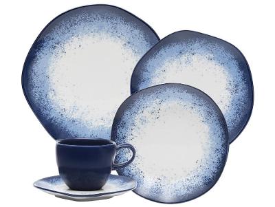 Aparelho de Jantar e Chá 20 Peças Oxford de Porcelana Azul Ryo Galápagos