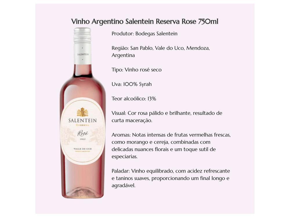 Vinho Rosé Seco Salentein Reserva Argentina 750ml - 3