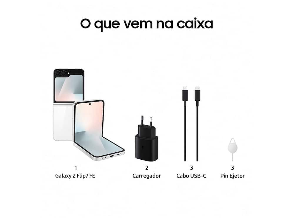 Smartphone Samsung Galaxy Z Flip7 FE 256GB Branco 5G  8GB RAM Tela  6,7" Câm. Dupla + Selfie 10MP - 5