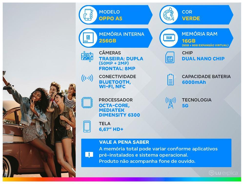 Smartphone OPPO A5 256GB Verde 5G 16GB RAM 6,67" Câm. Dupla + Selfie 8MP - 2