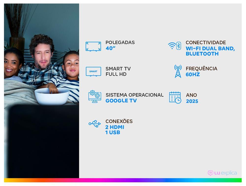 Smart TV 40" TCL Full HD QLED 40S5K Google TV 2 HDMI - 2