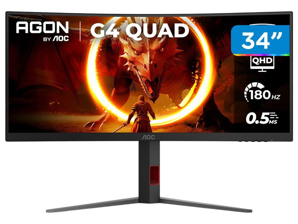 Monitor Gamer Curvo AOC Gaming U34G4C 34" WQHD 180Hz 0,5ms HDMI DisplayPort FreeSync U34G4C/57 - 1