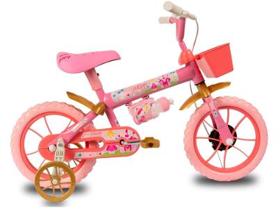 Bicicleta Infantil Aro 12 Verden 10501 Princy  Rosa e Dourada com Rodinhas