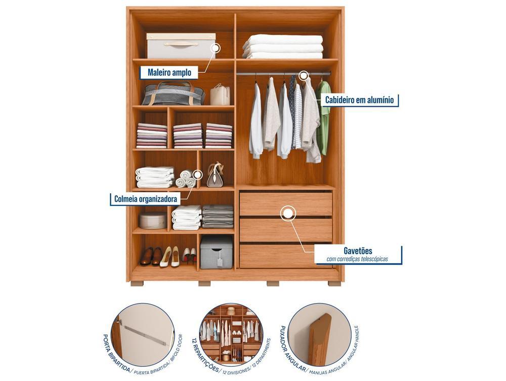Guarda-roupa Solteiro 3 Gavetas 4 Portas Caemmun Francis - 3