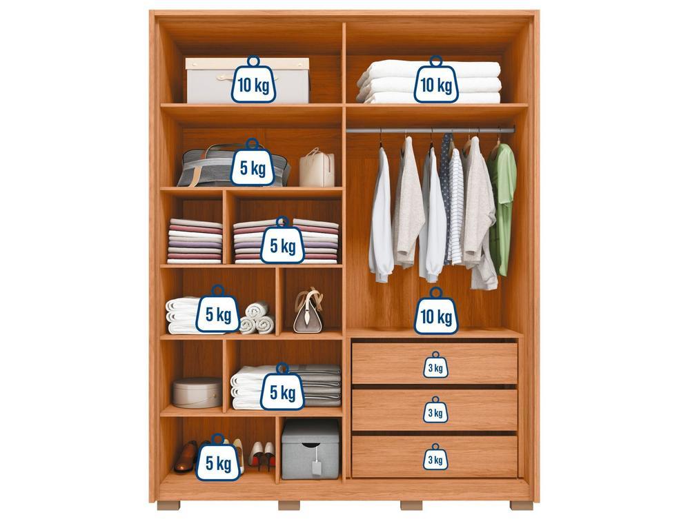 Guarda-roupa Solteiro 3 Gavetas 4 Portas Caemmun Francis - 4