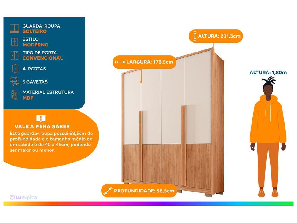 Guarda-roupa Solteiro 3 Gavetas 4 Portas Caemmun Francis - 2