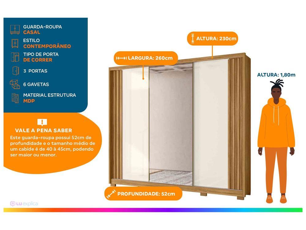 Guarda-roupa Casal com Espelho 6 Gavetas 3 Portas Moval Móveis Inspiração Arizona - 2