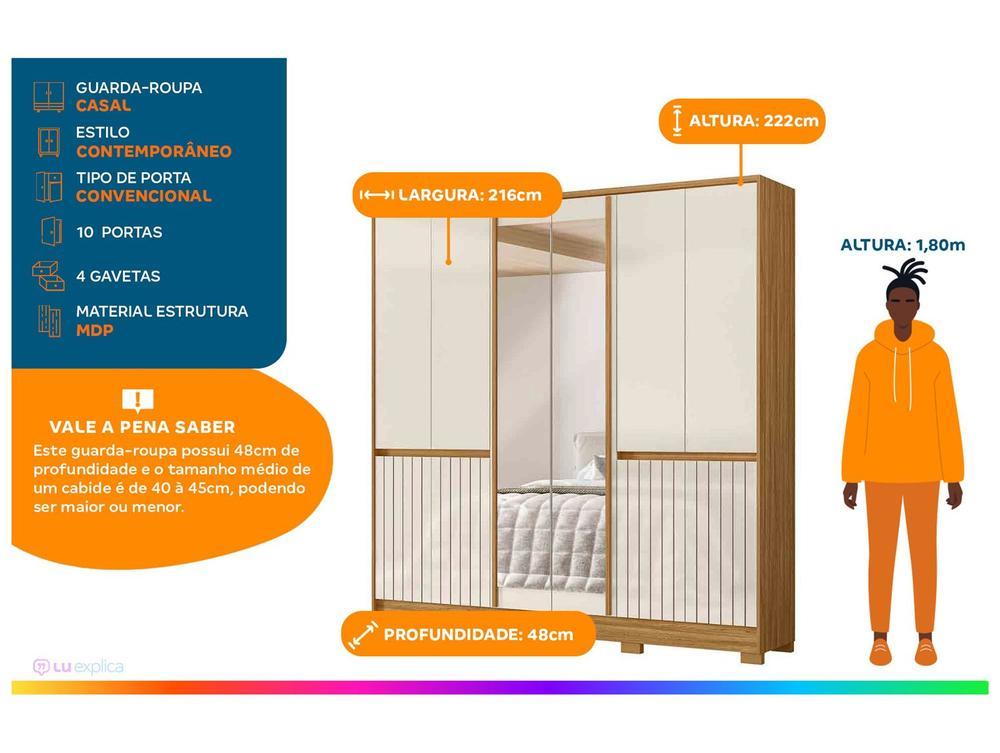 Guarda-roupa Casal com Espelho 4 Gavetas 10 Portas Moval Móveis Crystal Alasca - 2