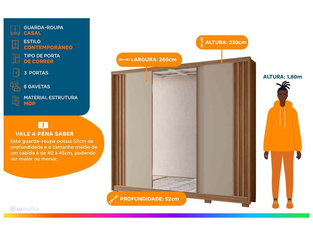 Guarda-roupa Casal com Espelho 6 Gavetas 3 Portas Moval Móveis Inspiração Arizona - 2