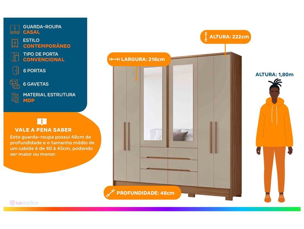 Guarda-roupa Casal com Espelho 6 Gavetas 6 Portas Moval Móveis Crystal San Francisco - 2